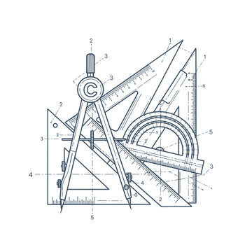 Drafting Tools: Compass, Rulers, and Set Squares for Geometry and Design