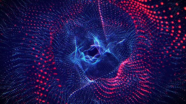 abstract blue red particle tunnel vortex background loop