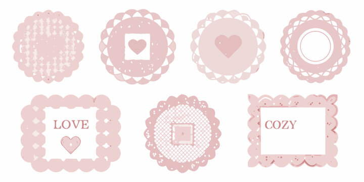 Pink lace doily style vector frames romantic decorative elements