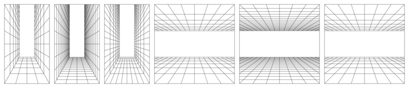 Arcade grid bg and ai ground lab. 3D y2k game with single vanishing point line blueprint. Metaverse tron space of simple tile floor. Perspective math podium in minimal 80s techno futuristic scheme
