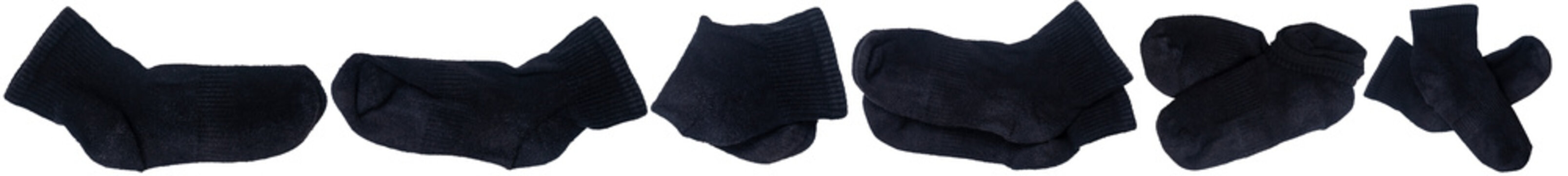 Isolated set of black worn socks on a white background