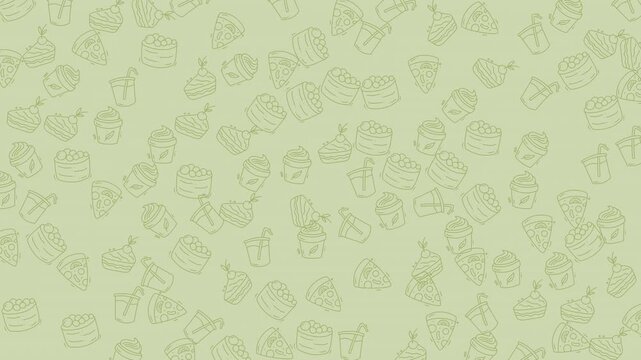Repeating food and drink doodles for use in menus, wrapping paper, and social media graphics. Perfect for foodrelated designs.