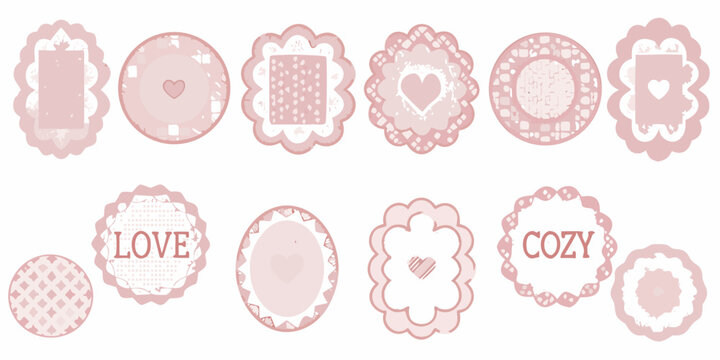 Romantic lace doily collection pink vector illustrations on white background