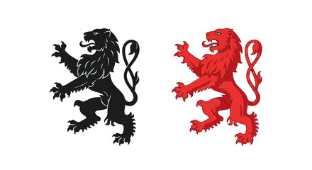 Black and Red Lion Symbols, Heraldic Animal Emblems © Atok
