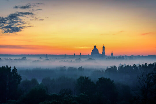 Blue dawn over the New Jerusalem Monastery in Istra, Moscow region of Russia