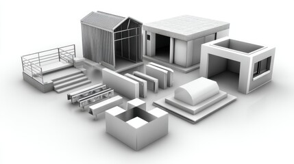Fototapeta premium Diverse Collection of Minimalistic Architectural Building Blocks and Structures with Various Shapes for Conceptual Design Projects