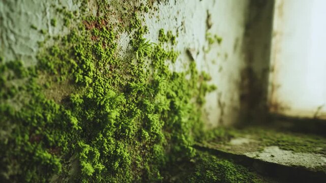 Green moss on wall nature macro botanical texture