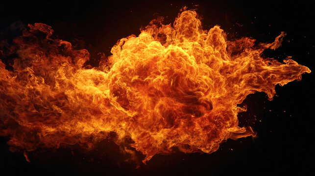 Cinematic fire explosion transition effect concept. Dynamic and vivid flames erupting against a dark backdrop.