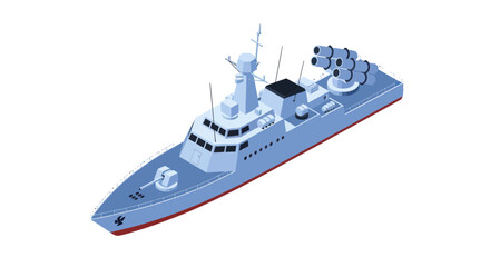 Modern Warship Isometric Illustration, Naval Military Vessel, Sea Patrol Ship © Atok