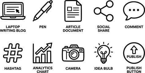 Fototapeta premium Content creation and blogging icons for creative writing and publishing.