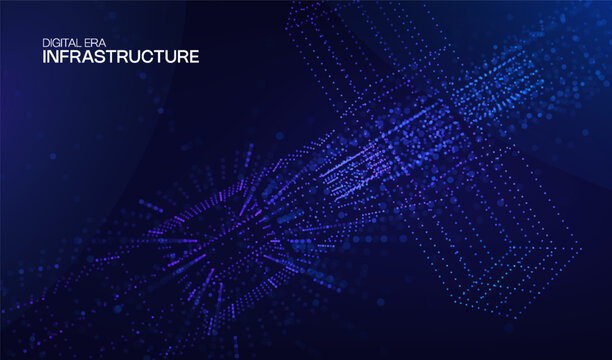 Technology cube abstract for background data 3d and science graphic research. Scientific dot digital for geometry visualization presentation and system chemical object. Technology design business.