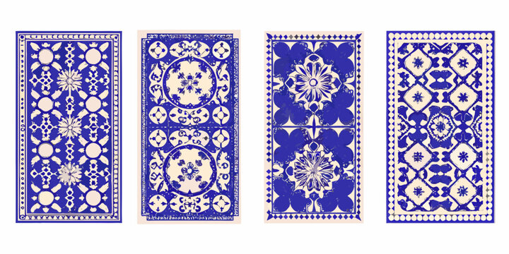 blue and white ceramic tile patterns vector illustration