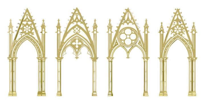 gothic archways vector illustration set ornate golden design on white