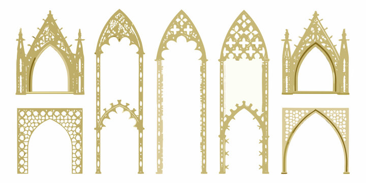 gothic cathedral arches and windows gold vector illustration