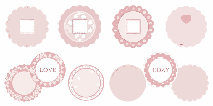 vector lace doily set with geometric and text elements pink