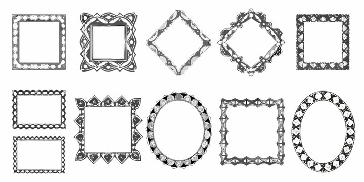 antique style picture frames ornate vector illustration set on white