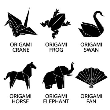 black and white vector silhouette set of traditional origami