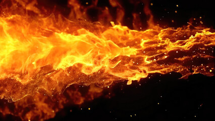 Fototapeta premium Cinematic fire explosion transition effect concept. Vibrant flames dancing in the dark, showcasing fiery beauty.