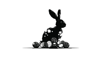 A striking silhouette of a rabbit surrounded by speckled easter eggs © MdSafi