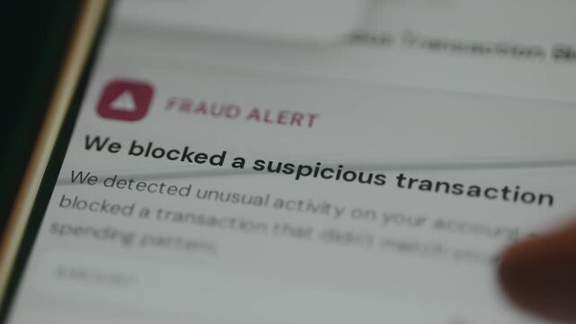 We blocked a suspicious transaction message, Fraud Alert