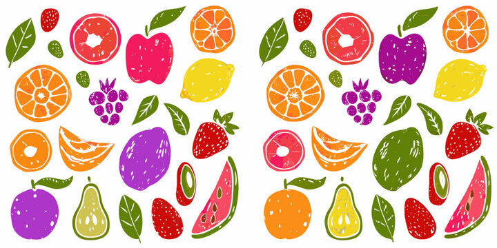 Colorful fruit illustrations set on a white background