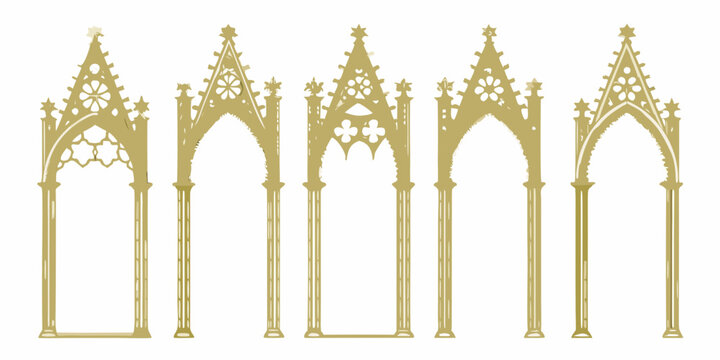 gothic cathedral window arches vector illustration golden yellow