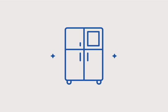 Four-door kitchen cabinet line icon for pantry storage and furniture design. Modular vector illustration for kitchen planning tools and home organization services.
