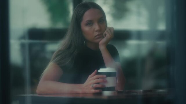 Calm Female Portrait. Serene Female Figure Gazing Thoughtfully Into Distance Under Gentle Light