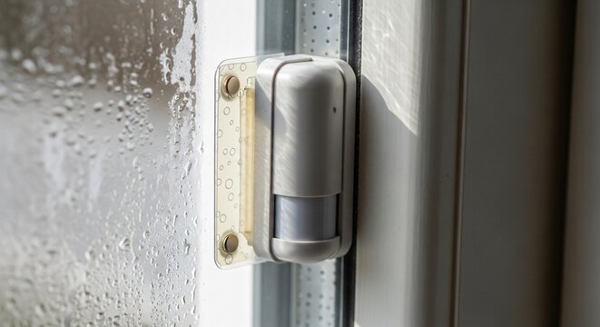 Modern smart home security system component a wireless window sensor detecting intrusions, offering peace of mind and protection for residential properties and assets