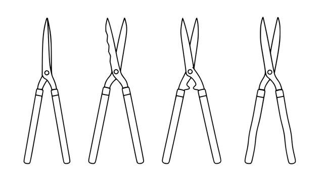 Hedge shears icon set in outline style, for coloring design