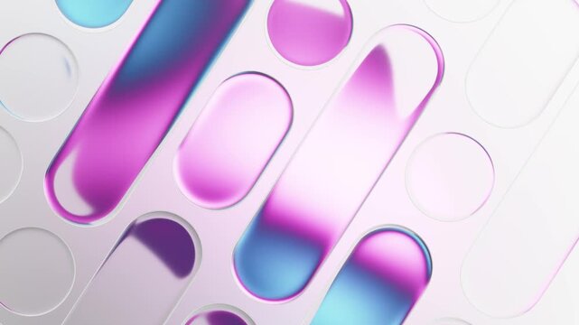 Vivid glossy glass plates with shimmering reflection. Abstract background in seamless loop.