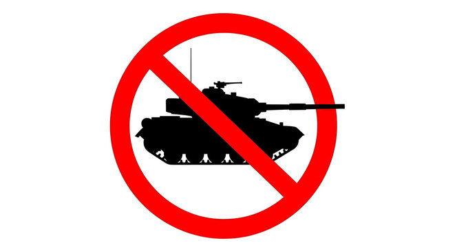 No war, anti-war, peace symbol, tank prohibition sign, war ban icon
