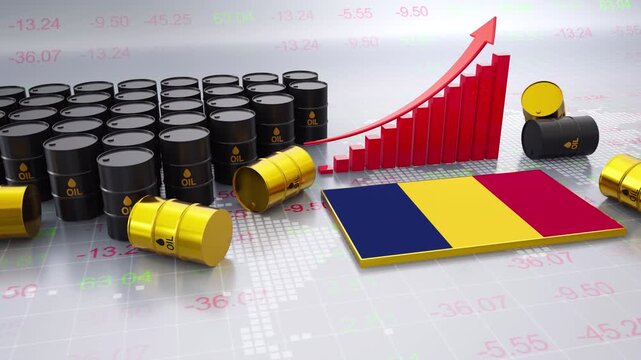 Chad Oil Price Increase Concept With Bar Chart and Oil Barrels