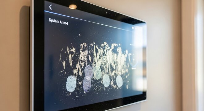 Close-up shot of a modern touch screen displaying a vibrant abstract pattern with hints of organic shapes and subtle lighting effects
