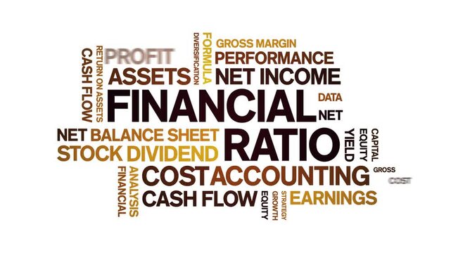 Financial Ratio animated word cloud-text design animation tag kinetic typography seamless loop.