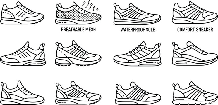Set of Line Art Sneakers with Features: Breathable Mesh, Waterproof Sole, Comfort Design