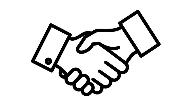 Handshake symbolizing agreement and partnership in a professional business context with a simple, clean icon design.