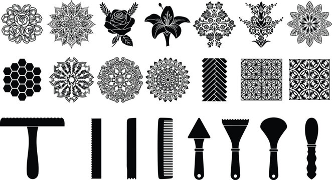 Mandala ornament vector set, decorative floral patterns collection, vintage ethnic design black isolated&rdquo;