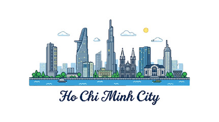 Fototapeta premium Modern Ho Chi Minh City skyline featuring iconic skyscrapers and urban landscape highlights