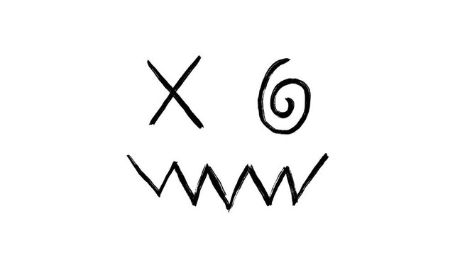 Monster face hand drawn animation, crazy emoji motion, spooky smile animated, funny creature doodle, expressive character sketch, weird face video elements
