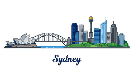 Obraz premium Vivid illustration of Sydney's iconic cityscape featuring landmarks, skyline, harbor bridges, and lush green parks capturing