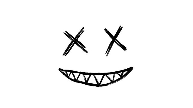 Spooky smile hand drawn animation, creepy grin motion, horror face animated, monster mouth doodle, skeletal teeth sketch, evil emoji, dark video elements