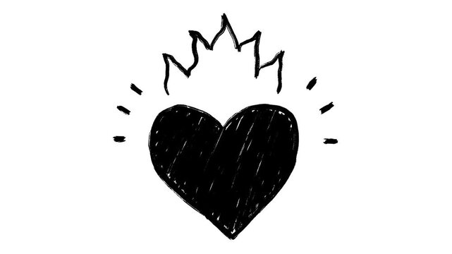 Heart on fire hand drawn animation, burning heart, flaming love, passion, heat, soul, romance, blaze, glow, sparks, animated doodle motion graphics design