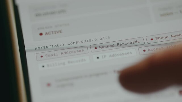 List of potentially compromised data, sensitive information that has been exposed