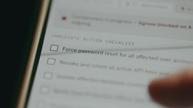 Cybersecurity incident response interface, Immediate action checklist