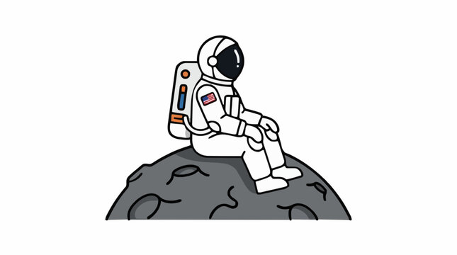 Astronaut sitting on the moon surface flat vector illustration isolated on white background.