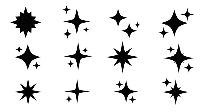 Black starburst shapes on white background.