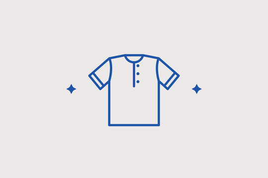 Henley shirt with buttons line icon for casual layering and comfortable style. Timeless vector illustration for men's basic apparel and clothing retail.
