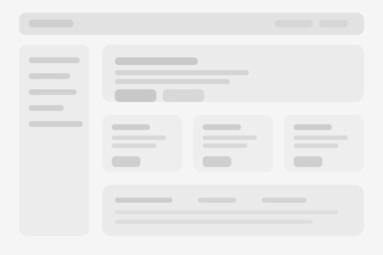 Grey wireframe cards for web design and development on white background ui template with placeholder text and lines minimalistic style