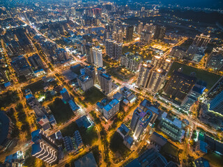 Fototapeta premium Aerial View of Zhubei City - City, Building, Real estate concept image. Birds eye view use the drone, shot in Zhubei City, Hsinchu, Taiwan.